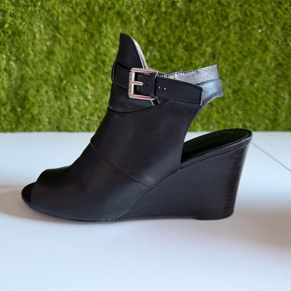 Lauren Ralph Lauren Leather Peep Toe Ankle Strap Wedge Bootie Abelle - Picture 6 of 10